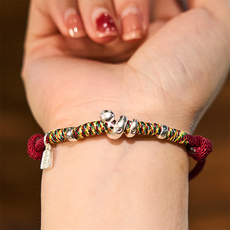 999 Sterling Silver Year Of Snake Red String Happiness Protection Braided Bracelet