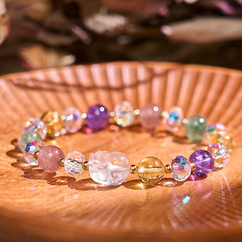 PiXiu White Crystal Citrine Green Strawberry Quartz Amethyst Luck Bracelet
