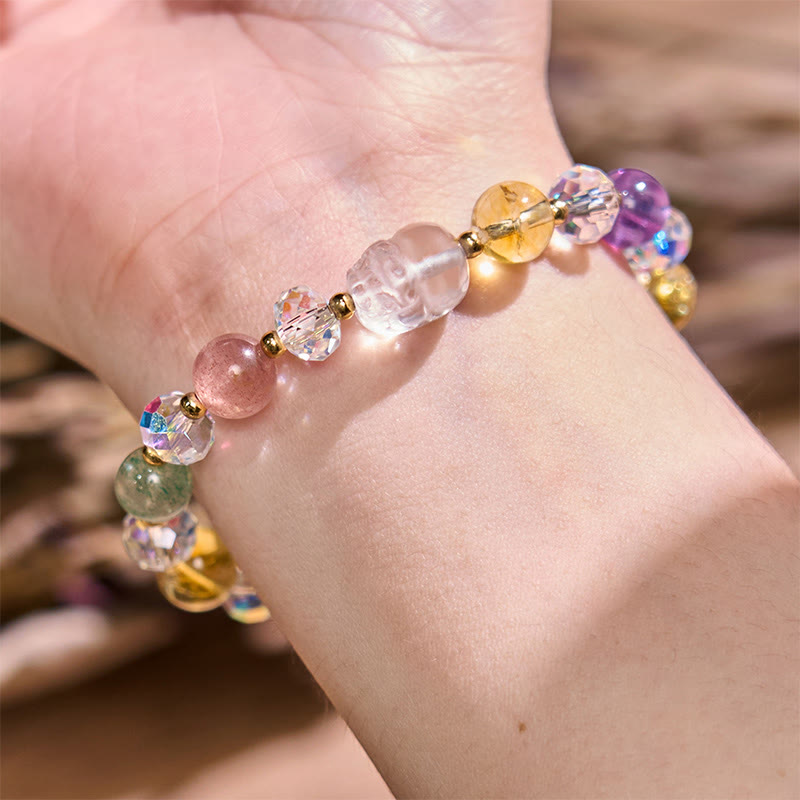 PiXiu White Crystal Citrine Green Strawberry Quartz Amethyst Luck Bracelet