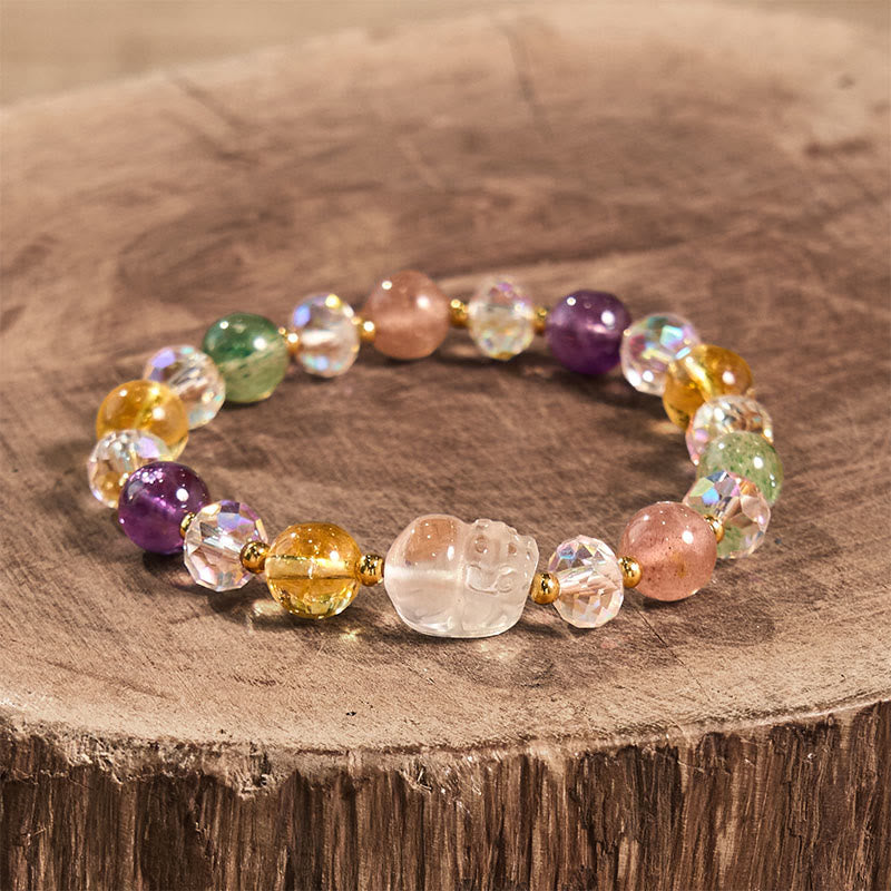 PiXiu White Crystal Citrine Green Strawberry Quartz Amethyst Luck Bracelet