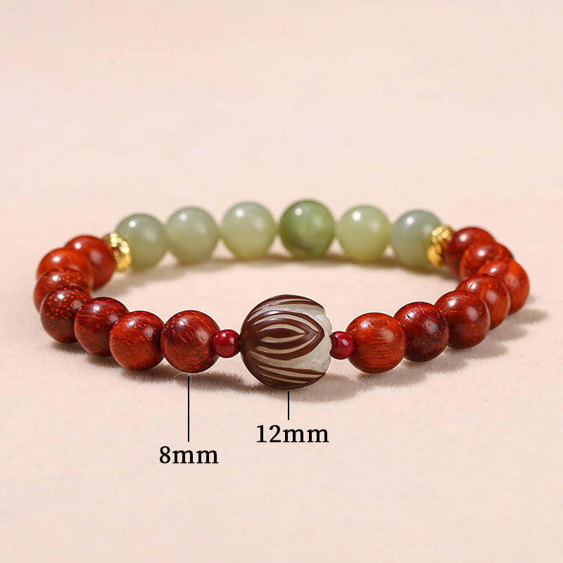 Natural Rosewood Cyan Jade Bodhi Seed Lotus Warmth Calm Bracelet