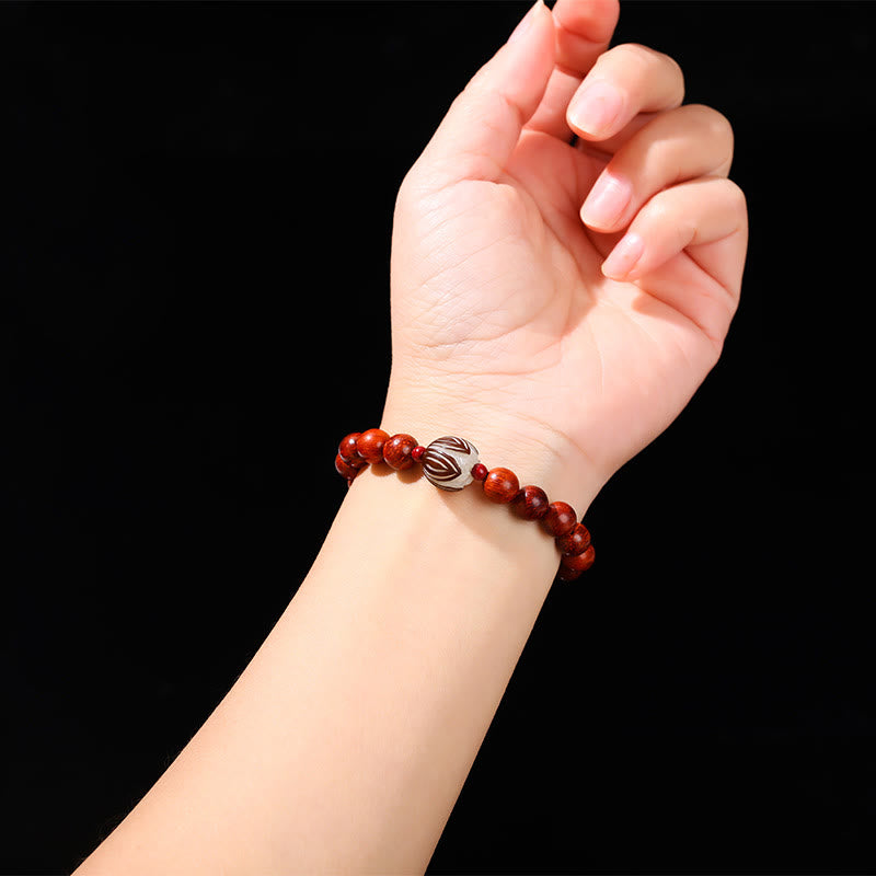 Natural Rosewood Cyan Jade Bodhi Seed Lotus Warmth Calm Bracelet