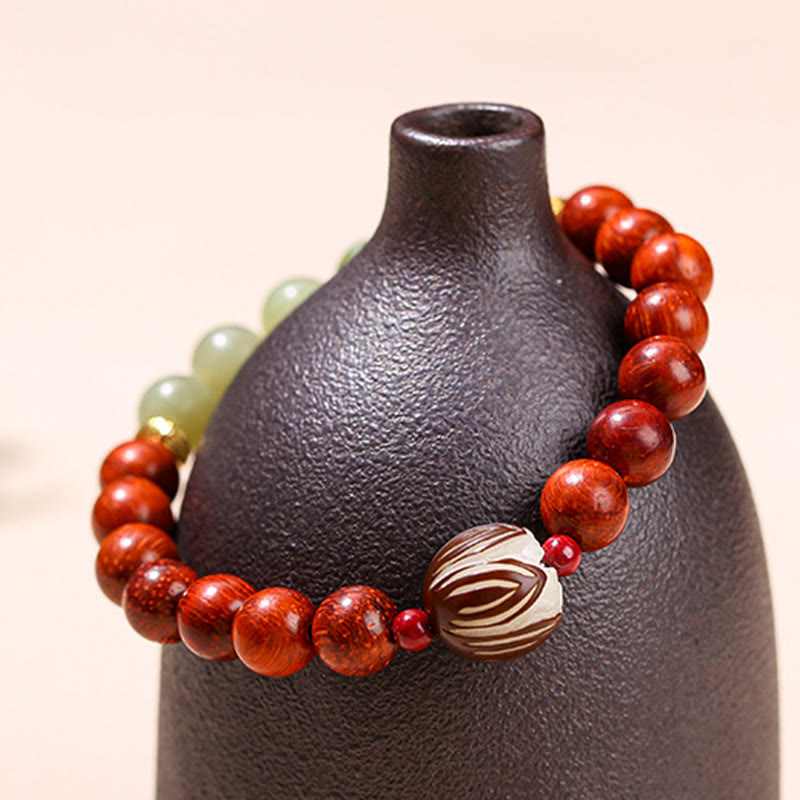 Natural Rosewood Cyan Jade Bodhi Seed Lotus Warmth Calm Bracelet