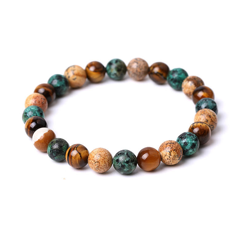 Natural Picture Jasper Turquoise Tiger Eye Mix And Match Beads Protection Bracelet