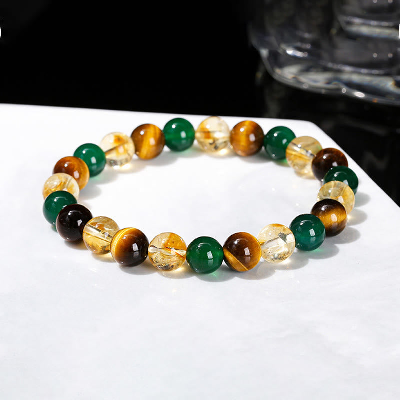 Natural Tiger Eye Green Agate Citrine Mix And Match Beads Protection Bracelet