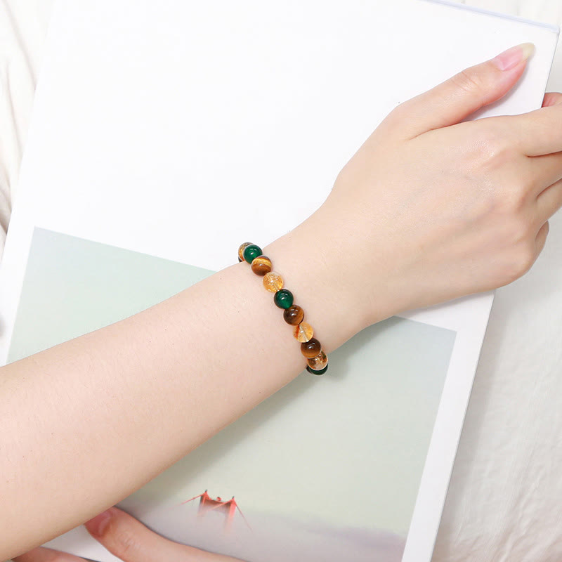 Natural Tiger Eye Green Agate Citrine Mix And Match Beads Protection Bracelet