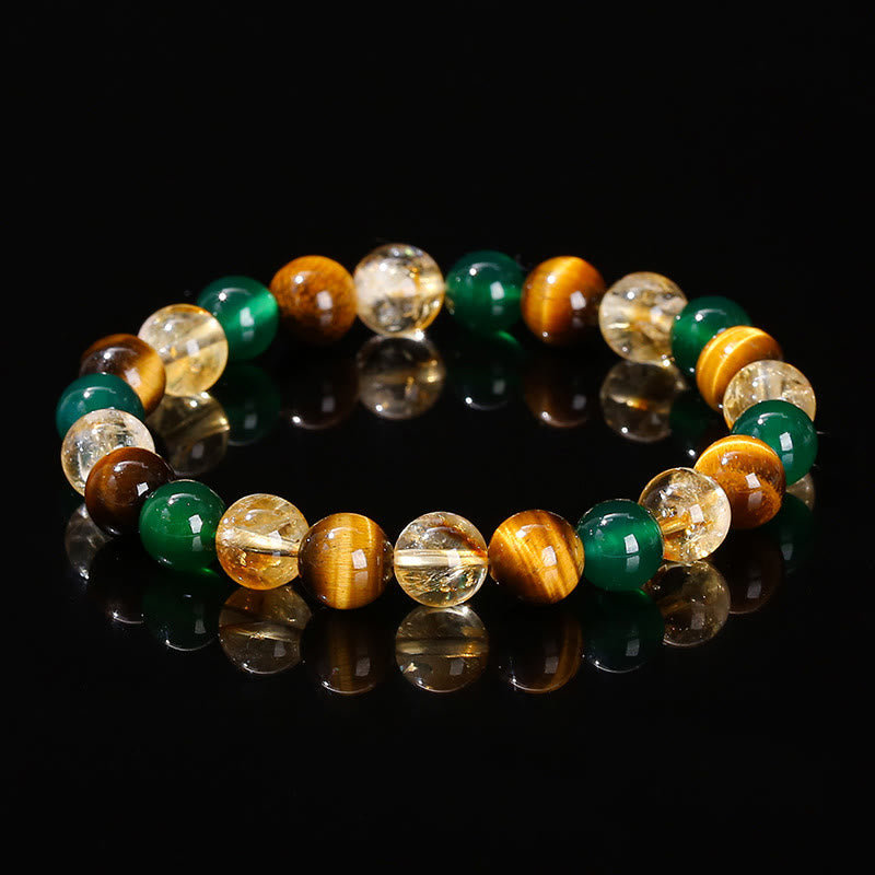 Natural Tiger Eye Green Agate Citrine Mix And Match Beads Protection Bracelet