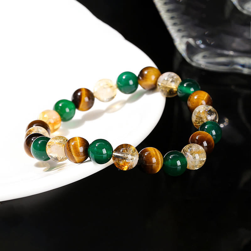 Natural Tiger Eye Green Agate Citrine Mix And Match Beads Protection Bracelet