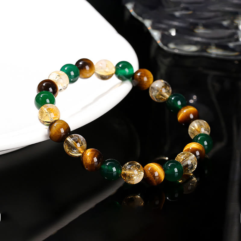 Natural Tiger Eye Green Agate Citrine Mix And Match Beads Protection Bracelet