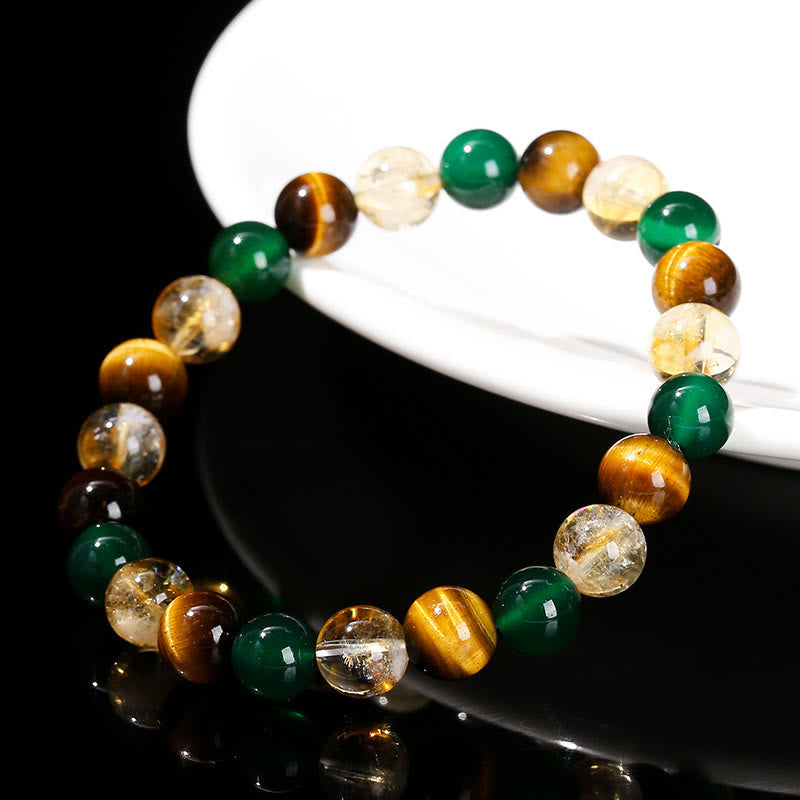 Natural Tiger Eye Green Agate Citrine Mix And Match Beads Protection Bracelet