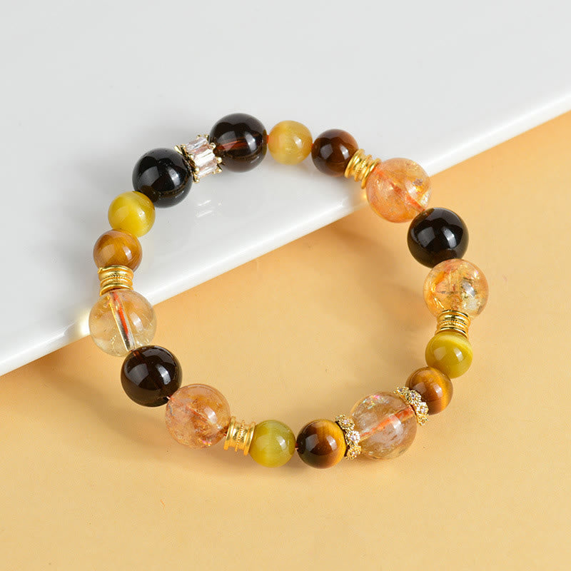 Natural Citrine Smoky Quartz Tiger Eye Duobao Crystal Prosperity Bracelet