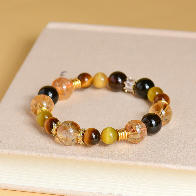 Natural Citrine Smoky Quartz Tiger Eye Duobao Crystal Prosperity Bracelet