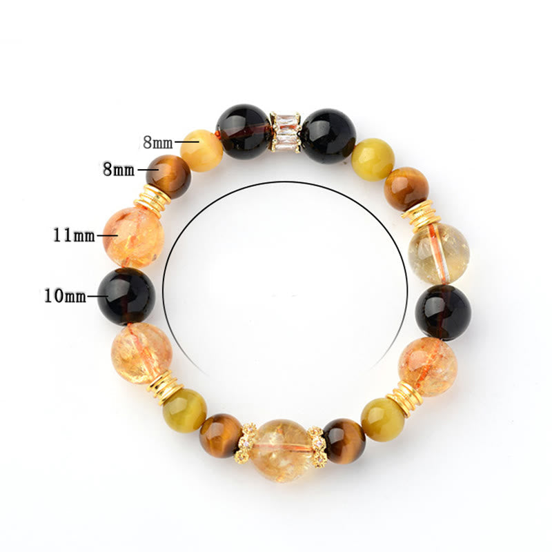 Natural Citrine Smoky Quartz Tiger Eye Duobao Crystal Prosperity Bracelet