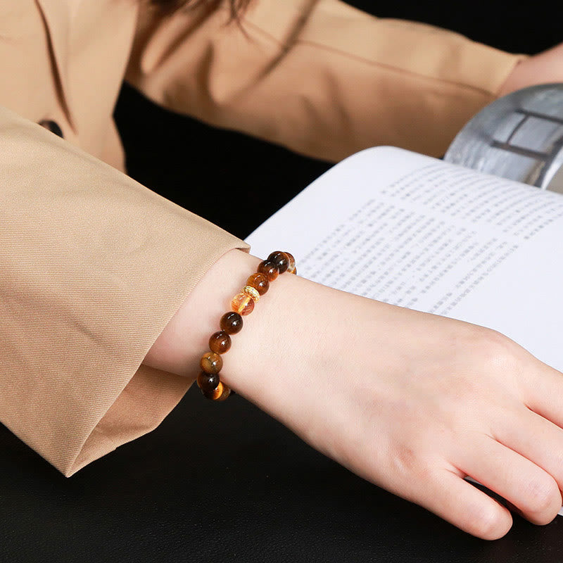 Natural Tiger Eye Citrine Beads Strength Bracelet