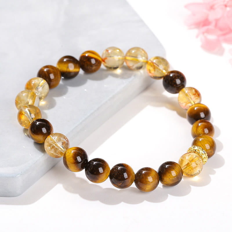 Natural Tiger Eye Citrine Beads Strength Bracelet