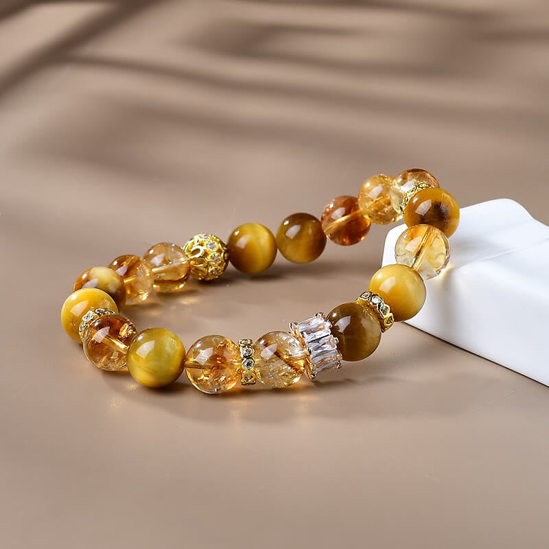 Natural Tiger Eye, Citrine & Copper Beaded Resilience Bracelet