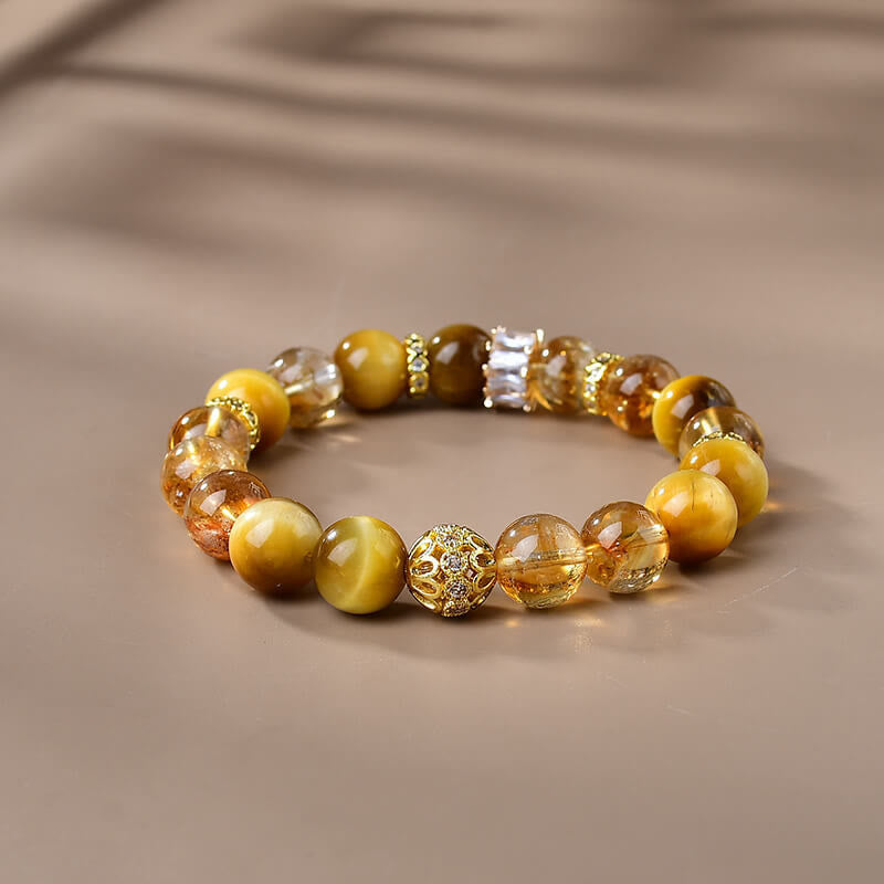 Natural Tiger Eye, Citrine & Copper Beaded Resilience Bracelet