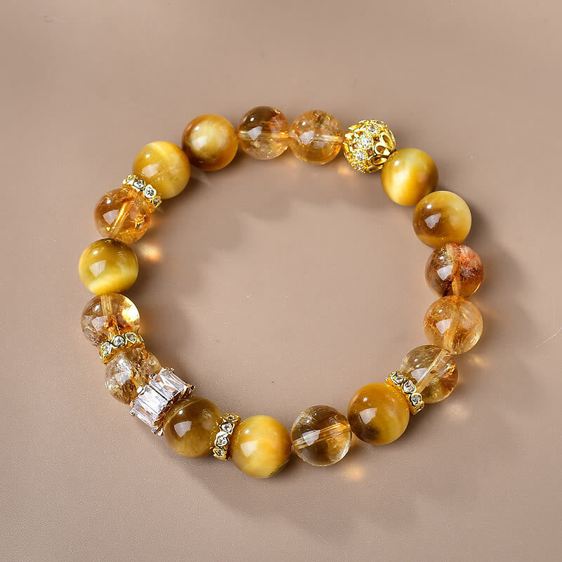 Natural Tiger Eye, Citrine & Copper Beaded Resilience Bracelet
