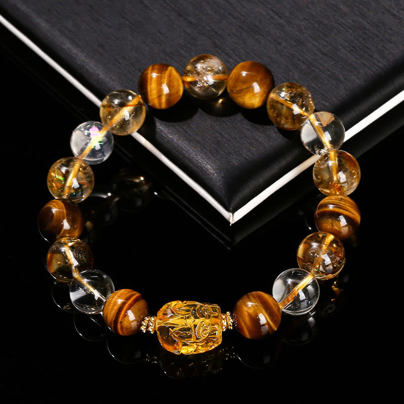 Natural Yellow Tiger Eye Citrine Beeswax Pixiu Strength Bracelet