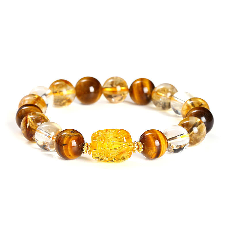 Natural Yellow Tiger Eye Citrine Beeswax Pixiu Strength Bracelet