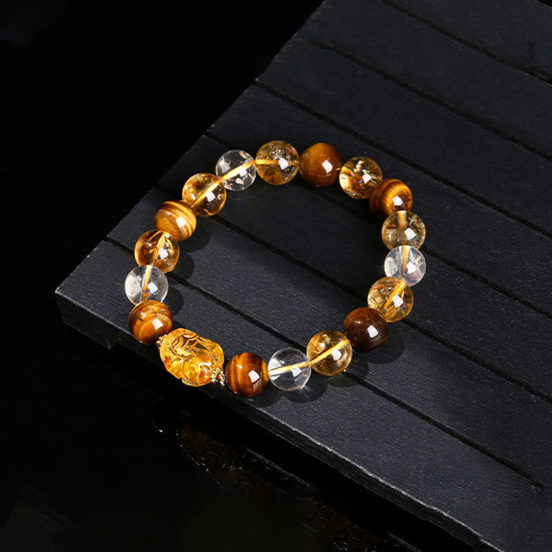 Natural Yellow Tiger Eye Citrine Beeswax Pixiu Strength Bracelet