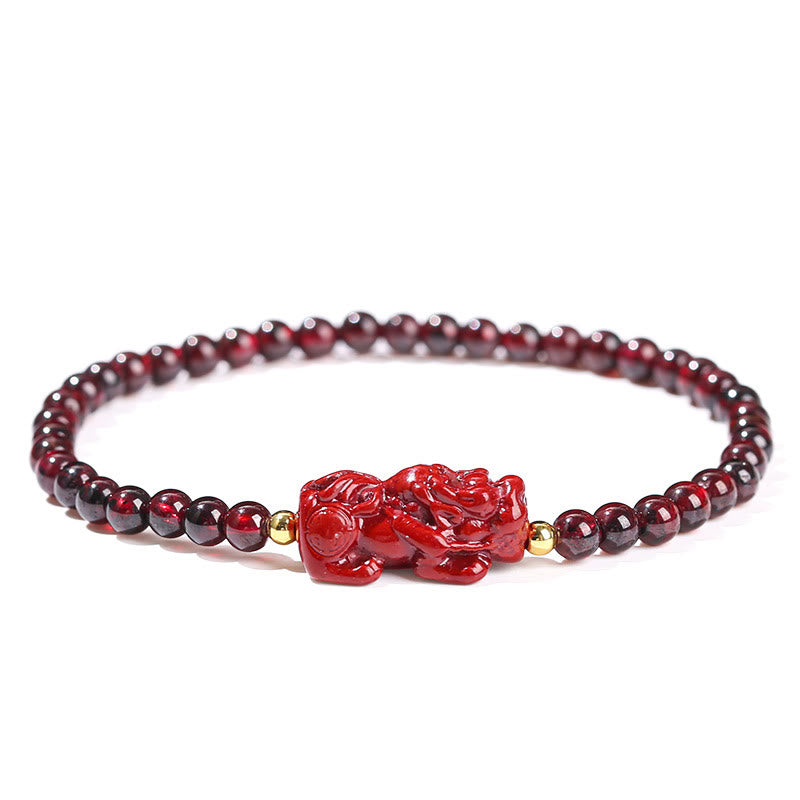 Garnet Cinnabar PiXiu Strawberry Quartz Square Bead Protection Bracelet