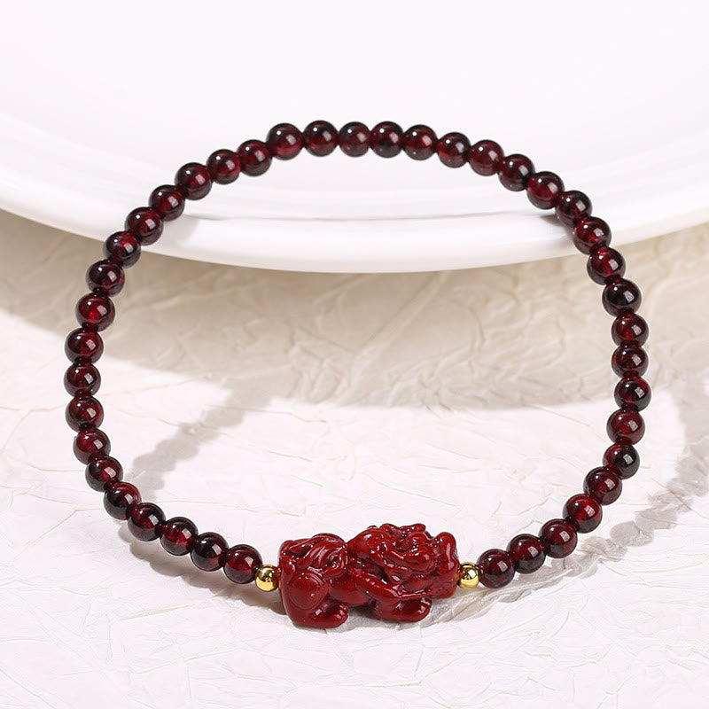 Garnet Cinnabar PiXiu Strawberry Quartz Square Bead Protection Bracelet