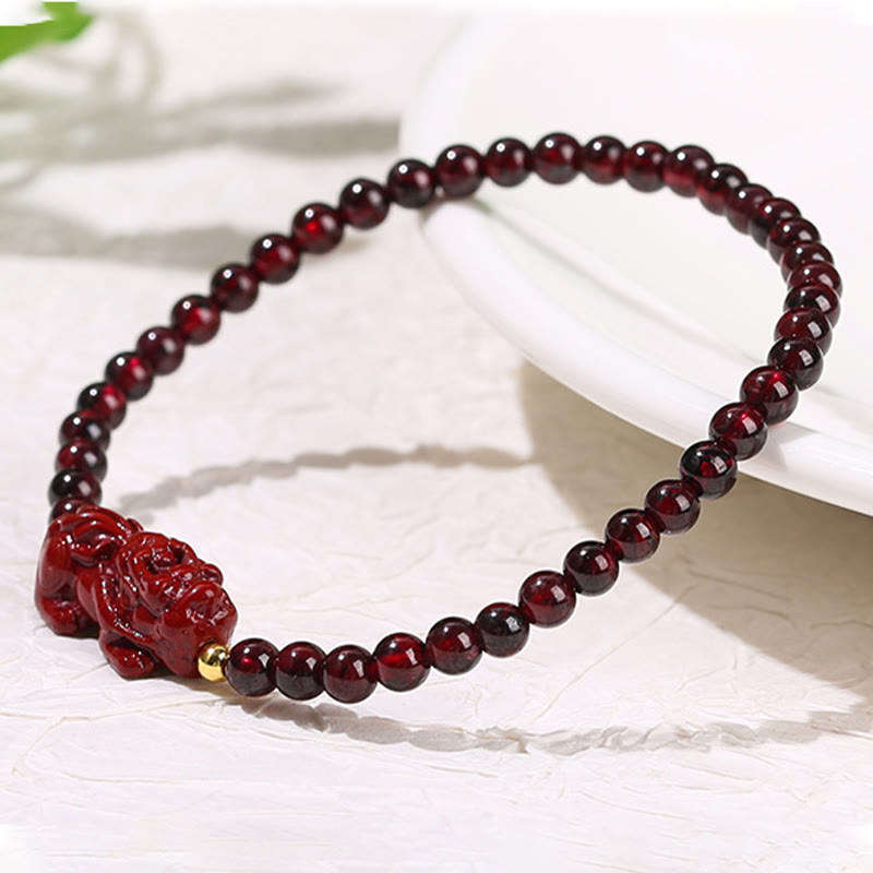 Garnet Cinnabar PiXiu Strawberry Quartz Square Bead Protection Bracelet