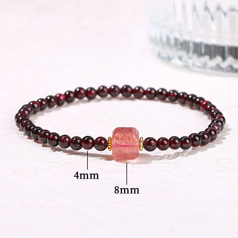 Garnet Cinnabar PiXiu Strawberry Quartz Square Bead Protection Bracelet