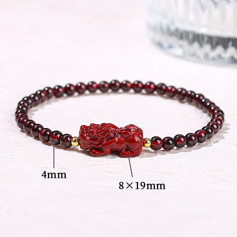 Garnet Cinnabar PiXiu Strawberry Quartz Square Bead Protection Bracelet