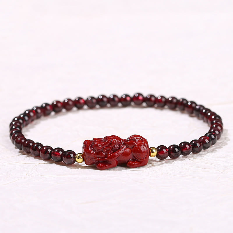 Garnet Cinnabar PiXiu Strawberry Quartz Square Bead Protection Bracelet