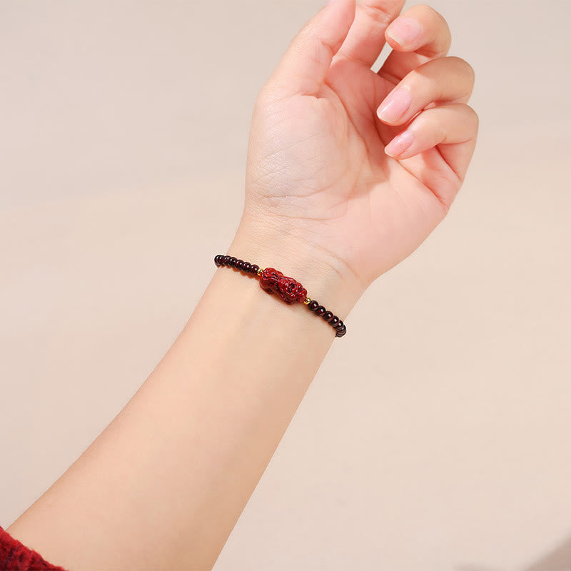 Garnet Cinnabar PiXiu Strawberry Quartz Square Bead Protection Bracelet