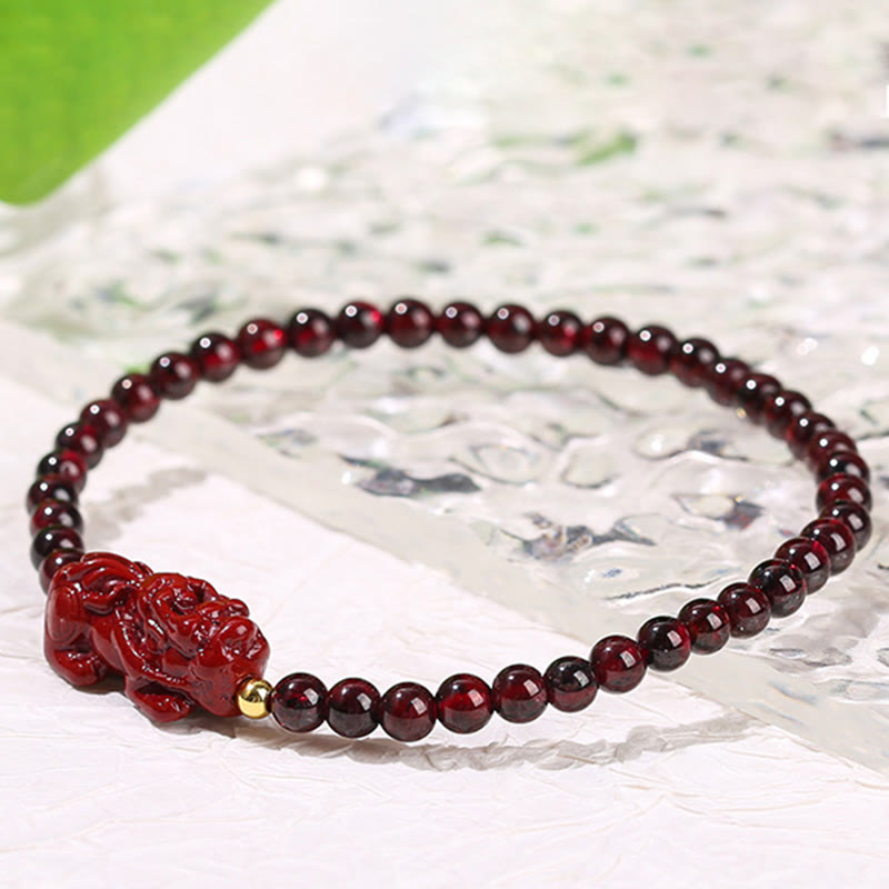Garnet Cinnabar PiXiu Strawberry Quartz Square Bead Protection Bracelet