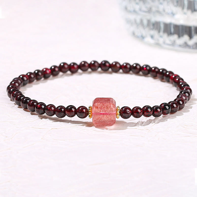 Garnet Cinnabar PiXiu Strawberry Quartz Square Bead Protection Bracelet