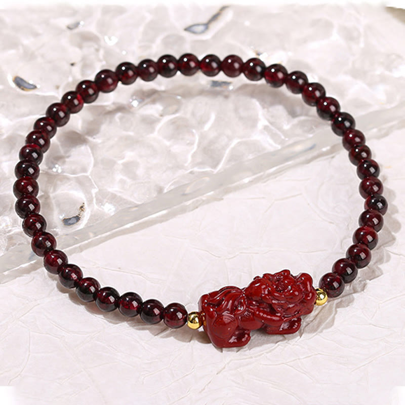 Garnet Cinnabar PiXiu Strawberry Quartz Square Bead Protection Bracelet