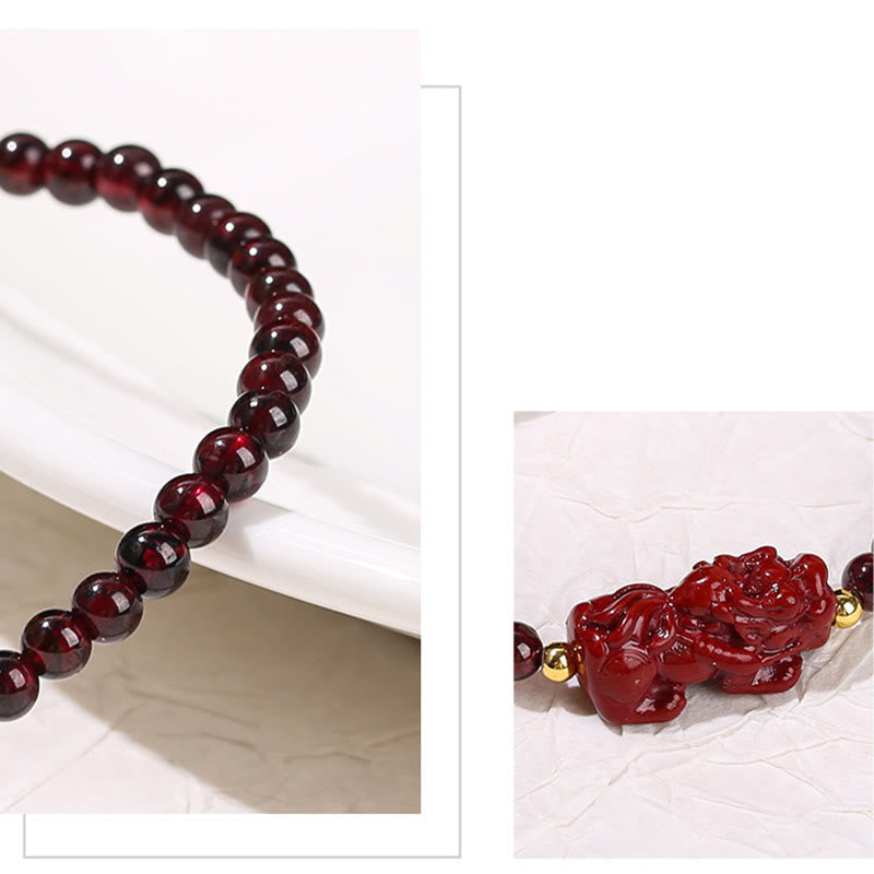 Garnet Cinnabar PiXiu Strawberry Quartz Square Bead Protection Bracelet