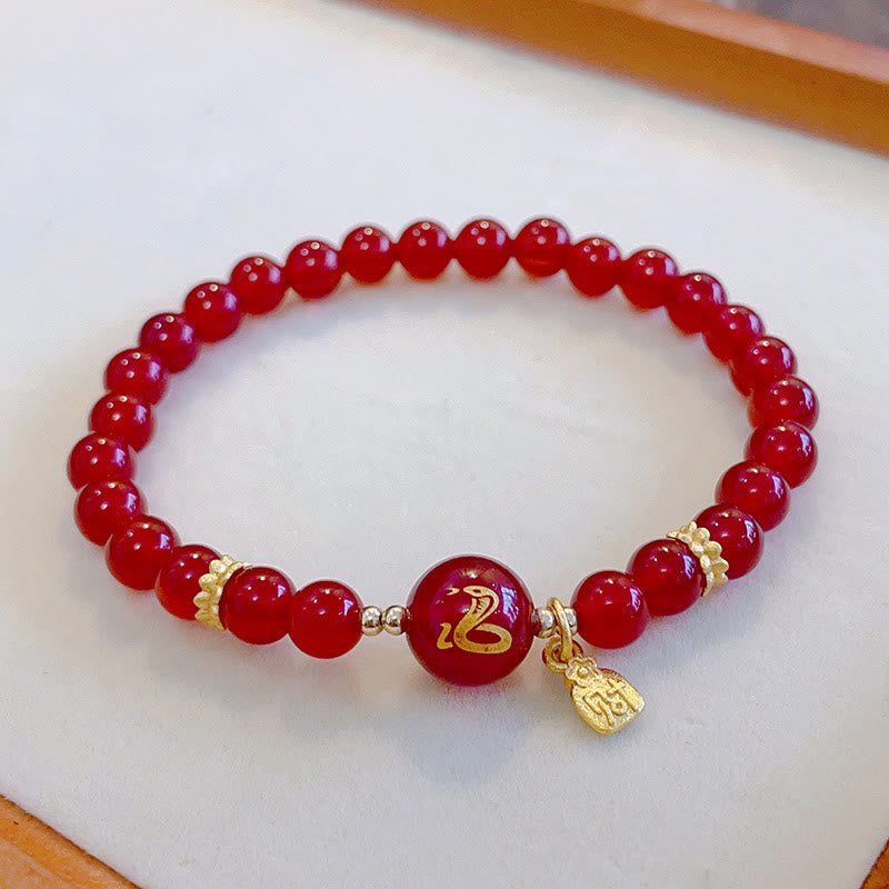 Red Agate Gold Plated Copper Year Of The Snake Happiness Bracelet