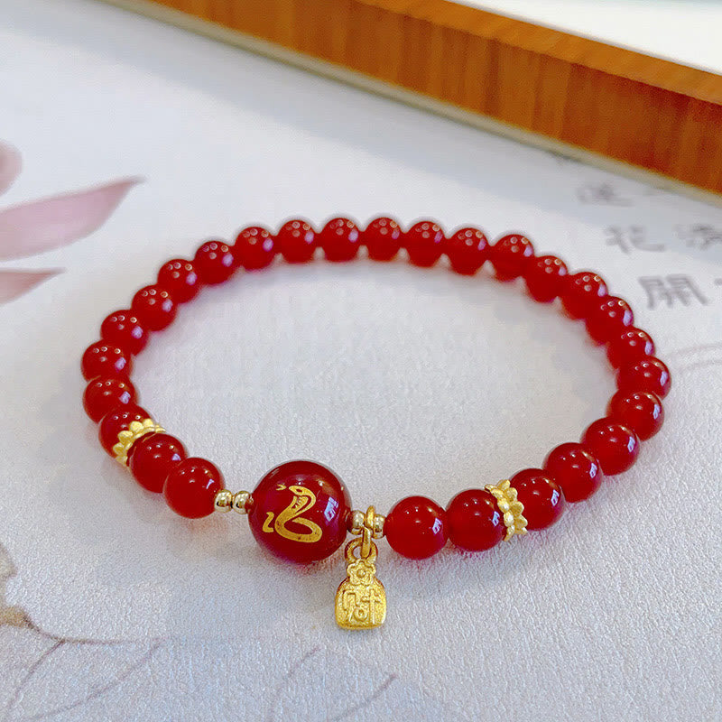 Red Agate Gold Plated Copper Year Of The Snake Happiness Bracelet