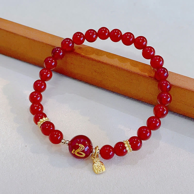 Red Agate Gold Plated Copper Year Of The Snake Happiness Bracelet