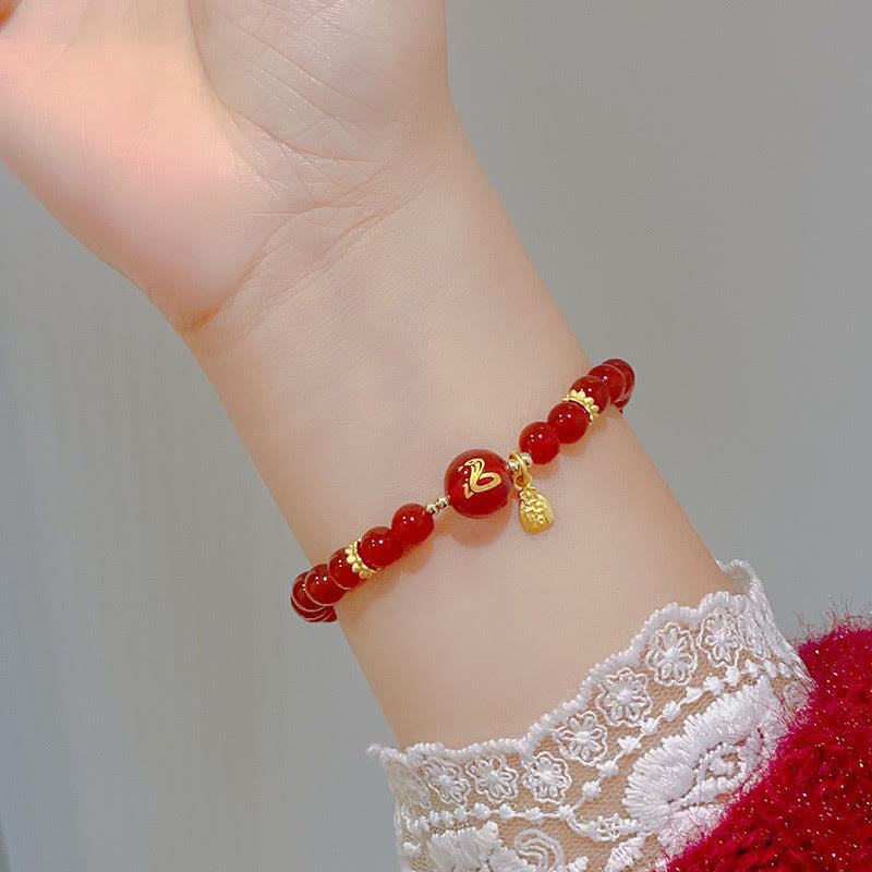 Red Agate Gold Plated Copper Year Of The Snake Happiness Bracelet
