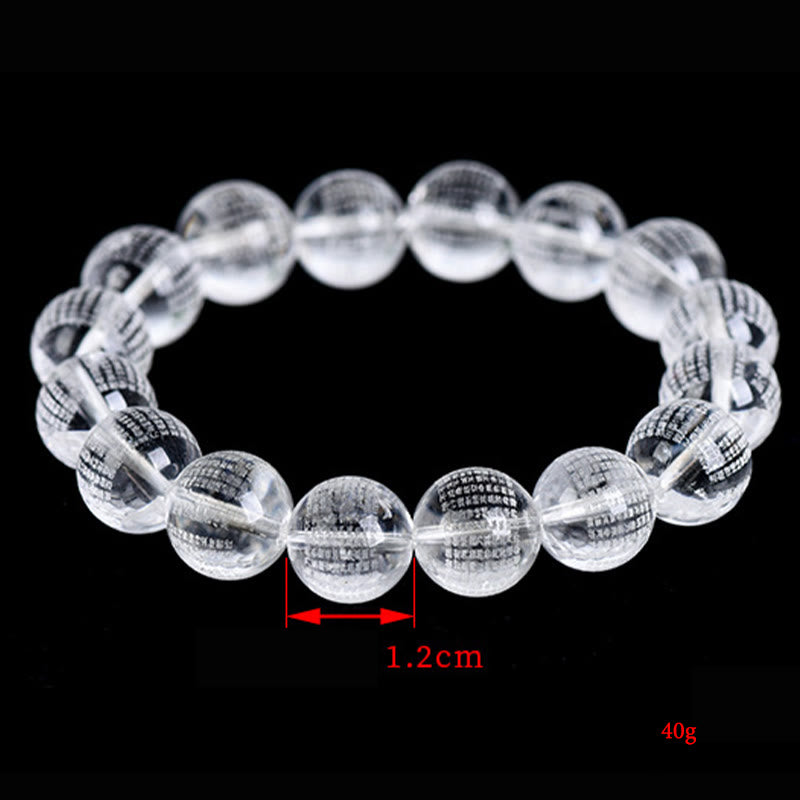 Heart Sutra Engraved Natural Clear Quartz Beaded Bracelet