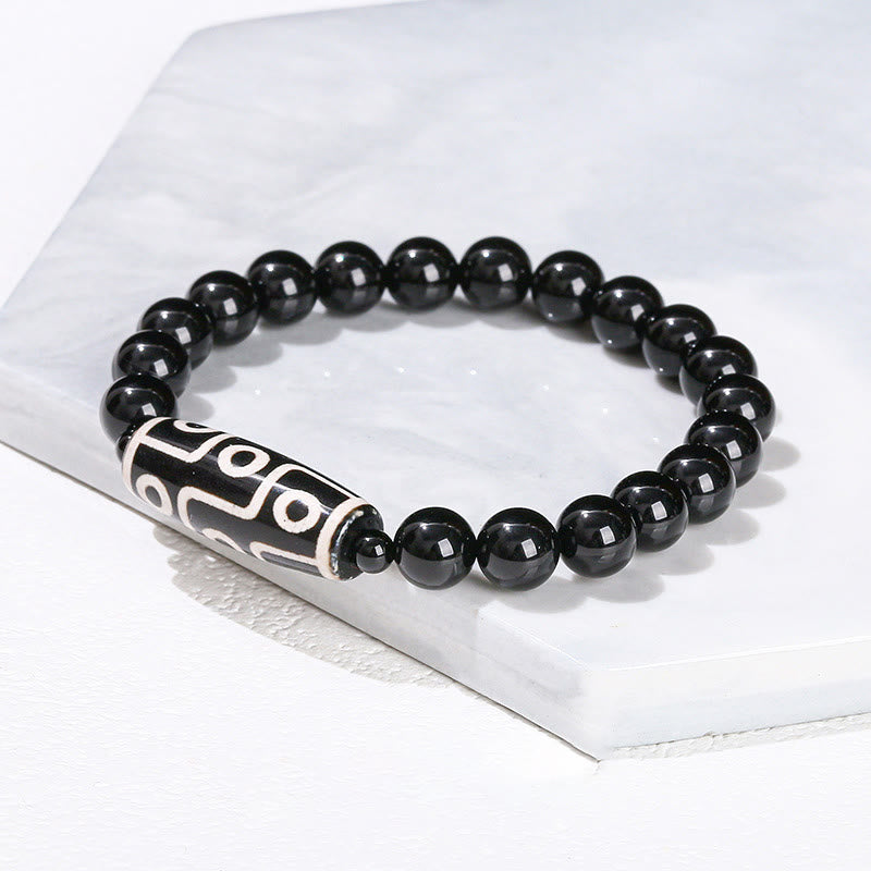 Tibetan Nine-eye Dzi Bead Natural Sandalwood White Cat's Eye Agate Power Protection Bracelet