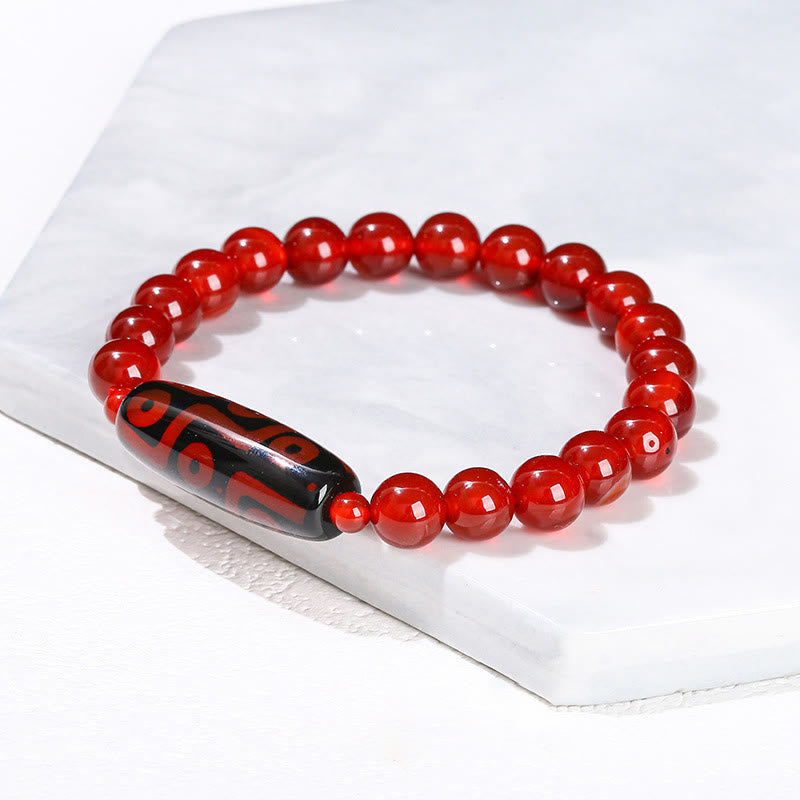 Tibetan Nine-eye Dzi Bead Natural Sandalwood White Cat's Eye Agate Power Protection Bracelet