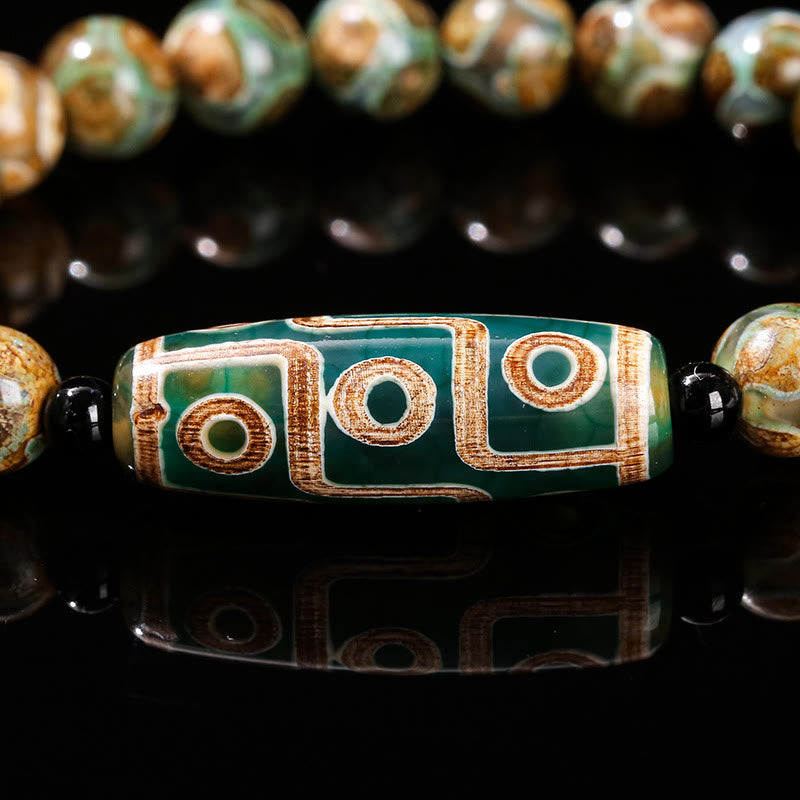 Tibetan Nine-eye Dzi Bead Natural Sandalwood White Cat's Eye Agate Power Protection Bracelet