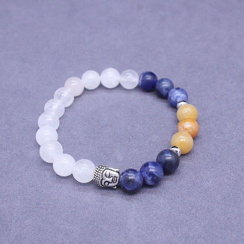 Natural Mixed Gemstone Beaded Bracelet with Buddha Head Charm