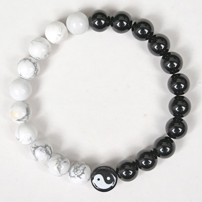 Natural Obsidian White Turquoise Yinyang Tai Chi Strength Bracelet