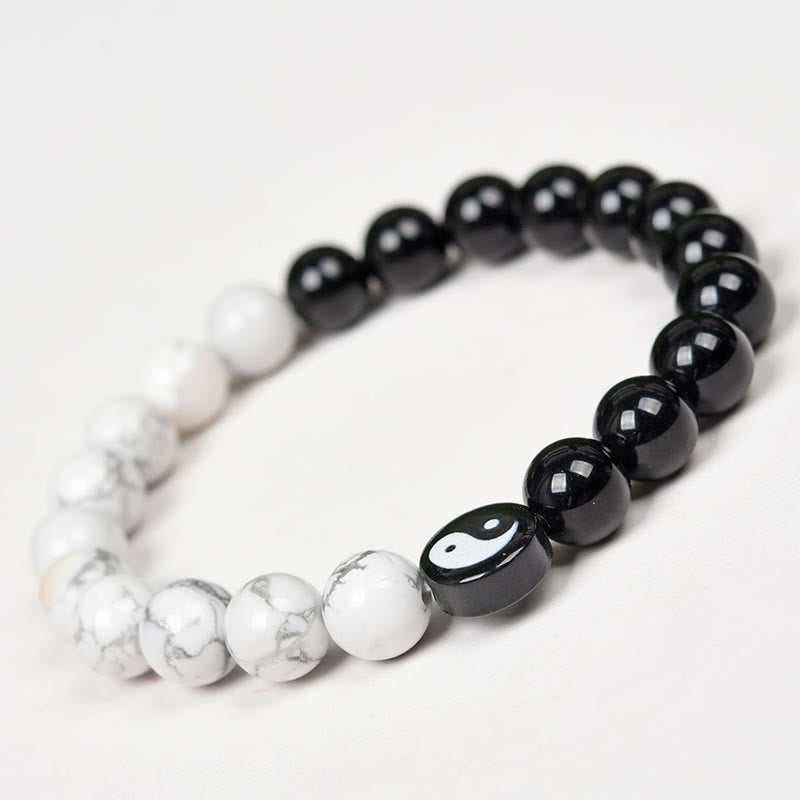 Natural Obsidian White Turquoise Yinyang Tai Chi Strength Bracelet