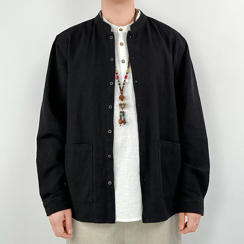 Breathable Ramie Linen Stand Collar Mindful Men's Shirt