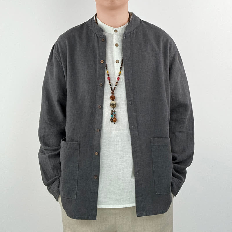 Breathable Ramie Linen Stand Collar Mindful Men's Shirt