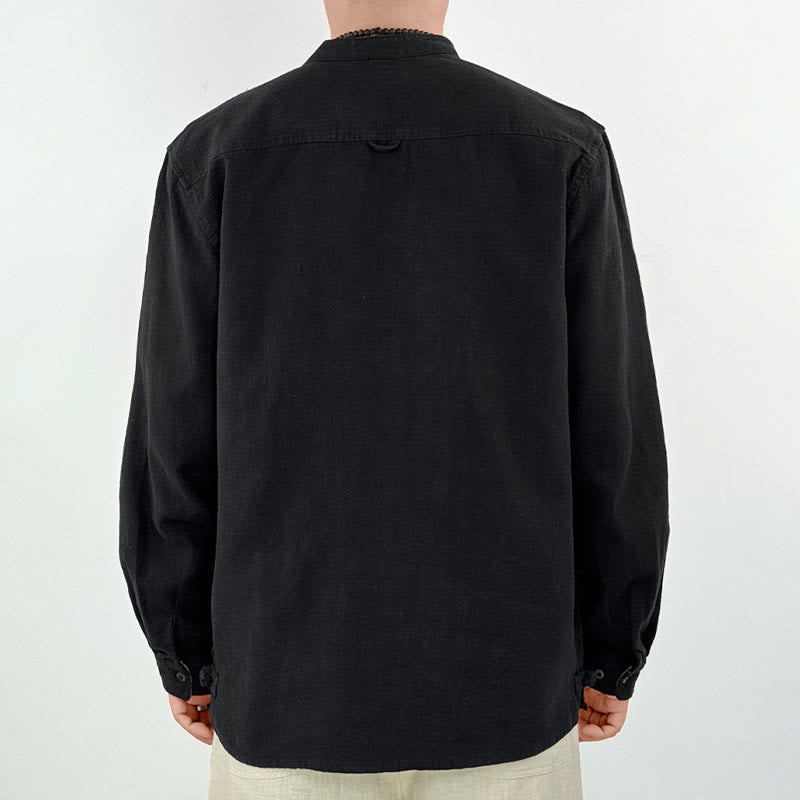 Breathable Ramie Linen Stand Collar Mindful Men's Shirt